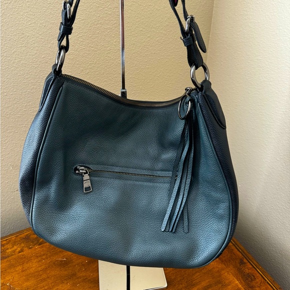 COACH Grey Pebble Leather Shoulder Hobo Bag with Black Leather Trim. - Picture 1 of 10